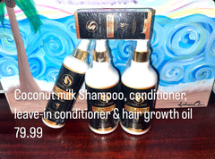 Coconut milk Shampoo, conditioner, leave-in conditioner & hair growth oil